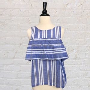 Chambray + White, cotton, Small, cold shoulder top